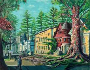 Reforesting Hopper Street, by Sarah Swann, acrylic on canvas, 2022 11 x 14 inches